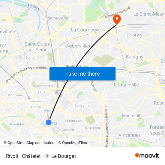 Rivoli - Châtelet to Le Bourget map
