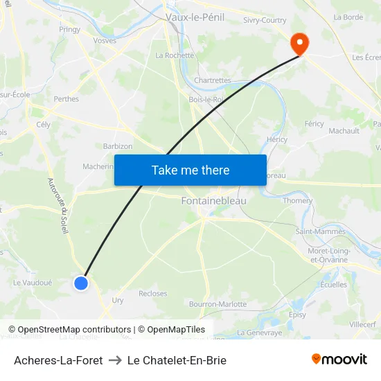 Acheres-La-Foret to Le Chatelet-En-Brie map