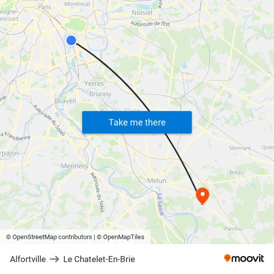 Alfortville to Le Chatelet-En-Brie map
