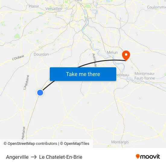 Angerville to Le Chatelet-En-Brie map