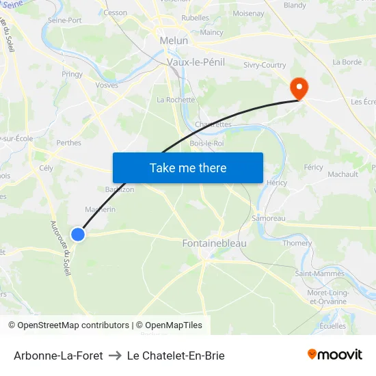 Arbonne-La-Foret to Le Chatelet-En-Brie map