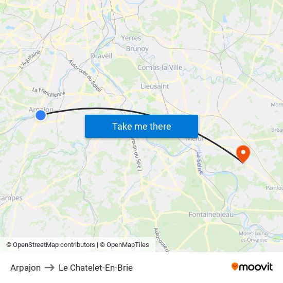 Arpajon to Le Chatelet-En-Brie map