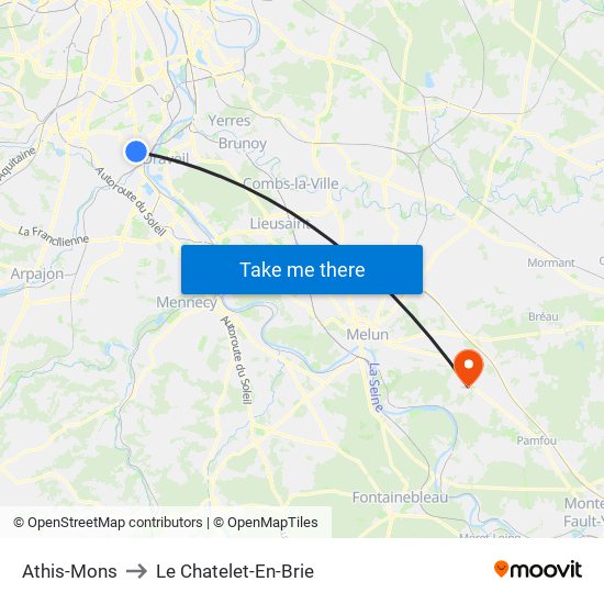 Athis-Mons to Le Chatelet-En-Brie map