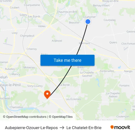 Aubepierre-Ozouer-Le-Repos to Le Chatelet-En-Brie map