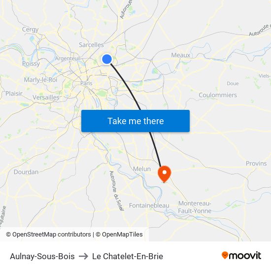 Aulnay-Sous-Bois to Le Chatelet-En-Brie map