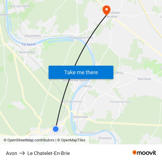 Avon to Le Chatelet-En-Brie map