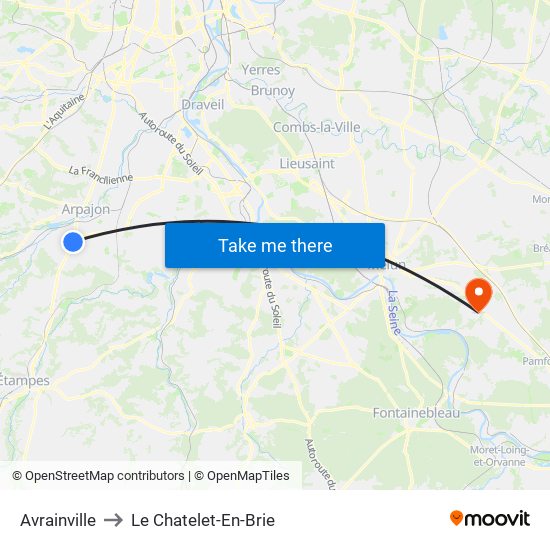 Avrainville to Le Chatelet-En-Brie map