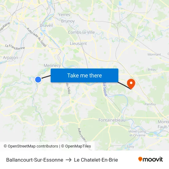 Ballancourt-Sur-Essonne to Le Chatelet-En-Brie map