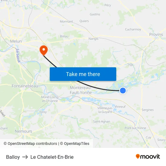 Balloy to Le Chatelet-En-Brie map