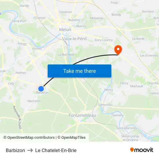 Barbizon to Le Chatelet-En-Brie map