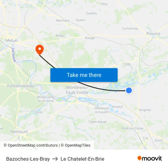 Bazoches-Les-Bray to Le Chatelet-En-Brie map