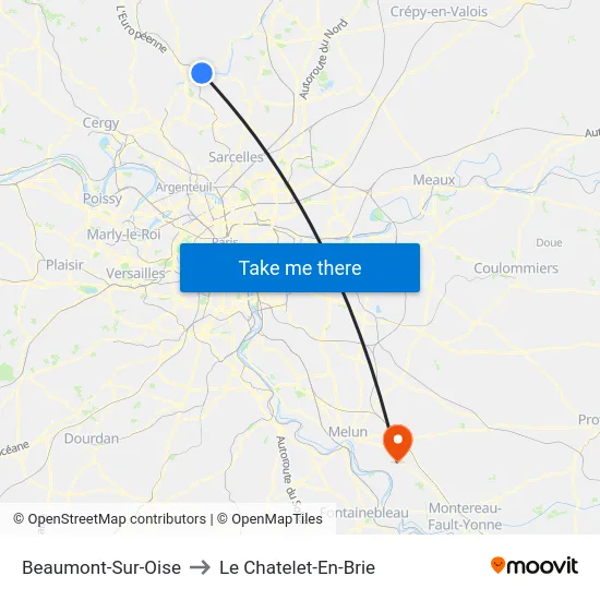 Beaumont-Sur-Oise to Le Chatelet-En-Brie map