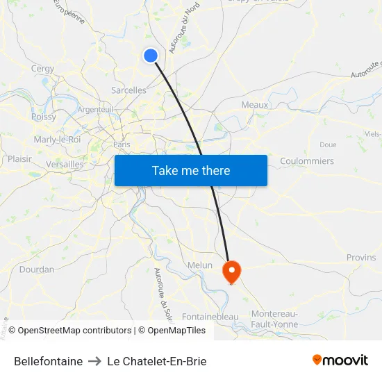 Bellefontaine to Le Chatelet-En-Brie map