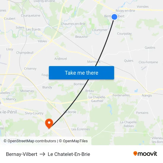 Bernay-Vilbert to Le Chatelet-En-Brie map