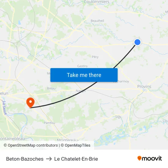 Beton-Bazoches to Le Chatelet-En-Brie map
