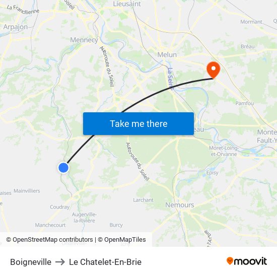 Boigneville to Le Chatelet-En-Brie map
