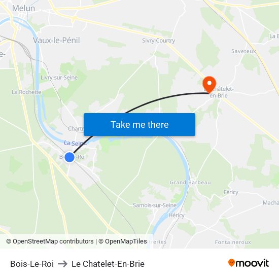 Bois-Le-Roi to Le Chatelet-En-Brie map