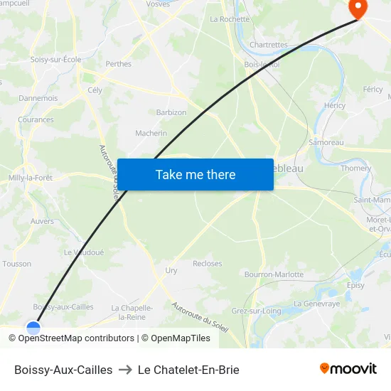 Boissy-Aux-Cailles to Le Chatelet-En-Brie map
