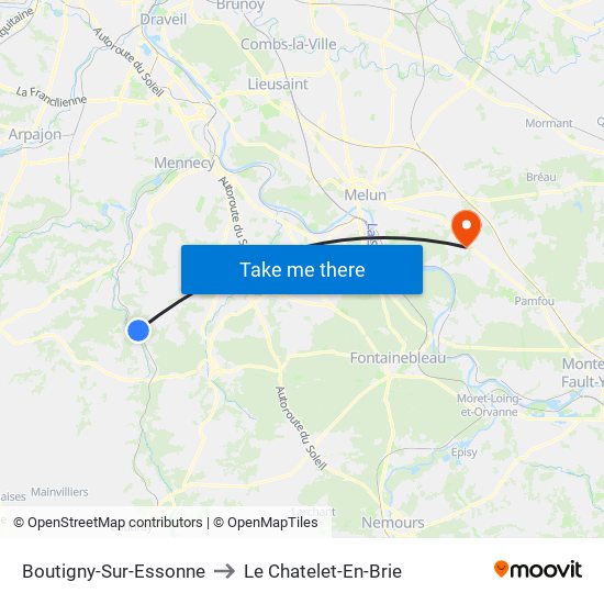 Boutigny-Sur-Essonne to Le Chatelet-En-Brie map