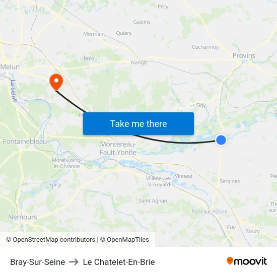 Bray-Sur-Seine to Le Chatelet-En-Brie map