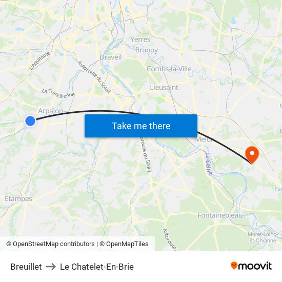 Breuillet to Le Chatelet-En-Brie map