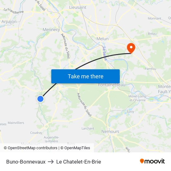 Buno-Bonnevaux to Le Chatelet-En-Brie map