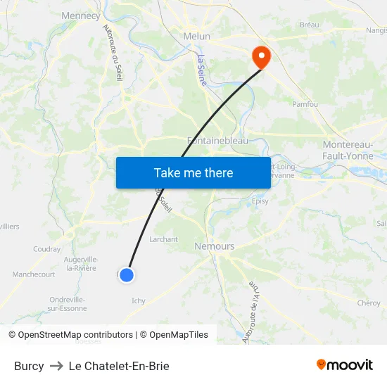Burcy to Le Chatelet-En-Brie map