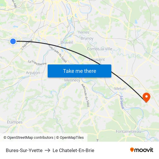 Bures-Sur-Yvette to Le Chatelet-En-Brie map