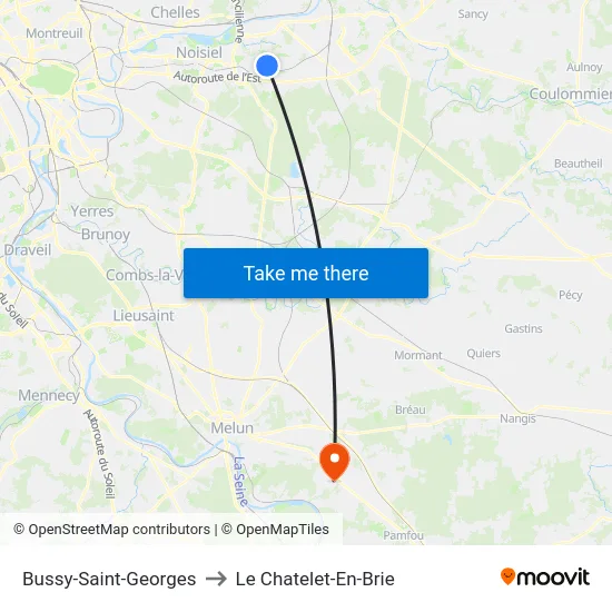 Bussy-Saint-Georges to Le Chatelet-En-Brie map
