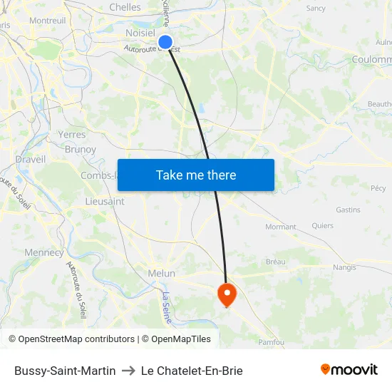 Bussy-Saint-Martin to Le Chatelet-En-Brie map