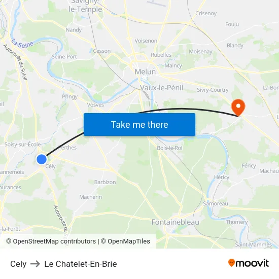 Cely to Le Chatelet-En-Brie map