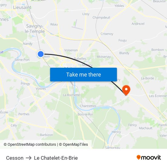 Cesson to Le Chatelet-En-Brie map