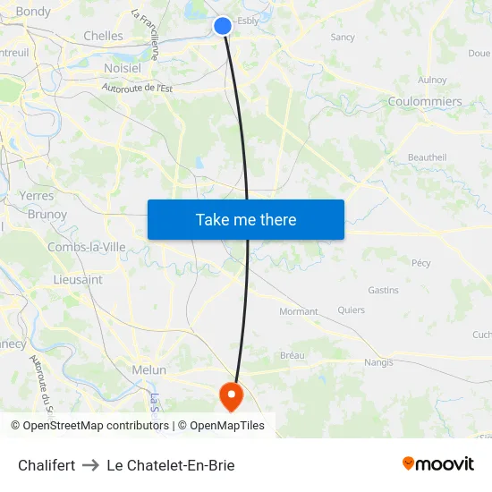 Chalifert to Le Chatelet-En-Brie map