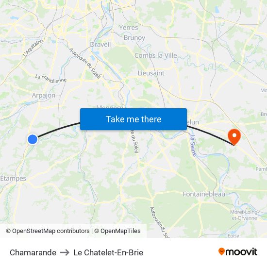 Chamarande to Le Chatelet-En-Brie map