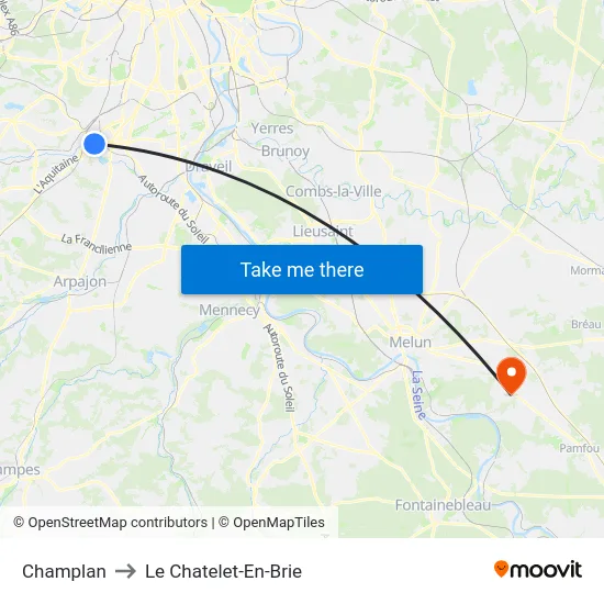 Champlan to Le Chatelet-En-Brie map