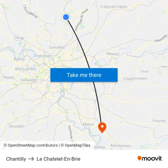 Chantilly to Le Chatelet-En-Brie map