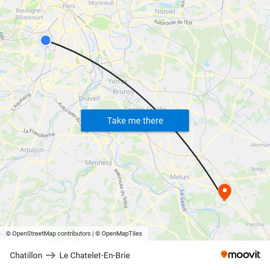 Chatillon to Le Chatelet-En-Brie map