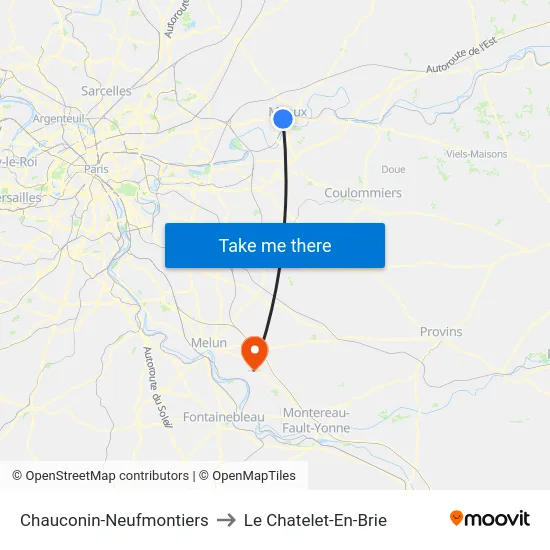 Chauconin-Neufmontiers to Le Chatelet-En-Brie map