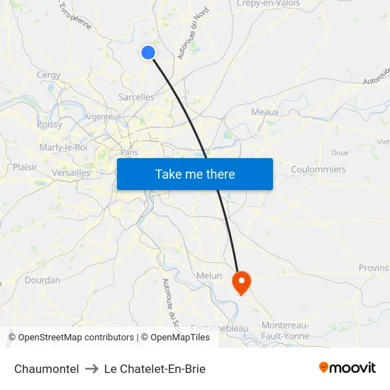Chaumontel to Le Chatelet-En-Brie map