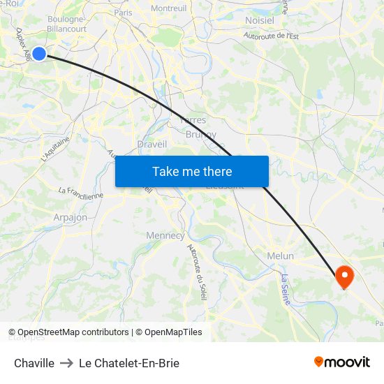 Chaville to Le Chatelet-En-Brie map