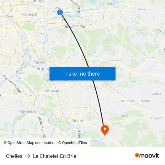 Chelles to Le Chatelet-En-Brie map
