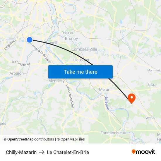 Chilly-Mazarin to Le Chatelet-En-Brie map