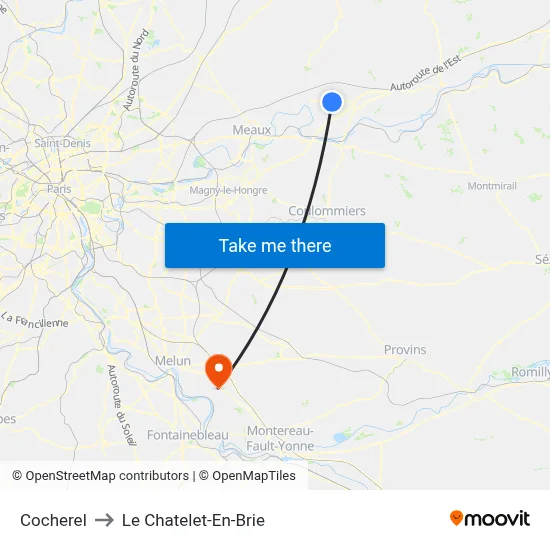 Cocherel to Le Chatelet-En-Brie map