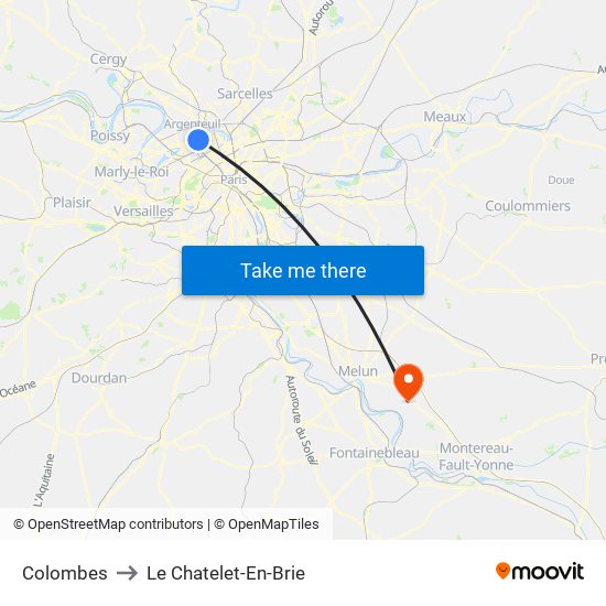Colombes to Le Chatelet-En-Brie map