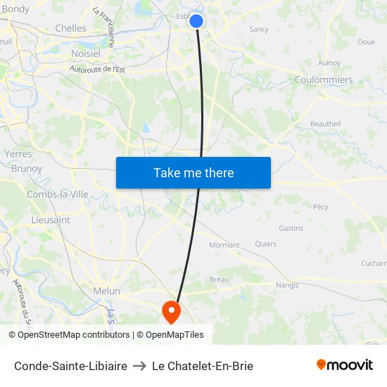 Conde-Sainte-Libiaire to Le Chatelet-En-Brie map