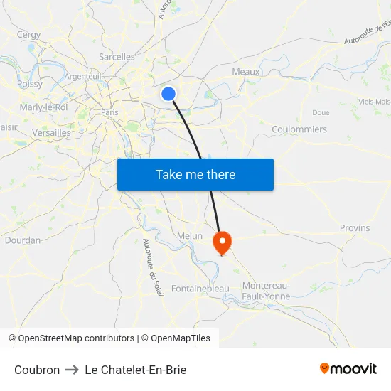 Coubron to Le Chatelet-En-Brie map