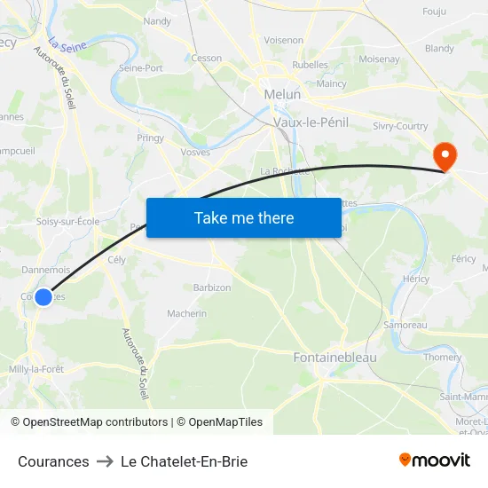 Courances to Le Chatelet-En-Brie map