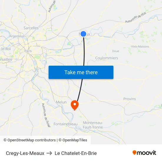 Cregy-Les-Meaux to Le Chatelet-En-Brie map