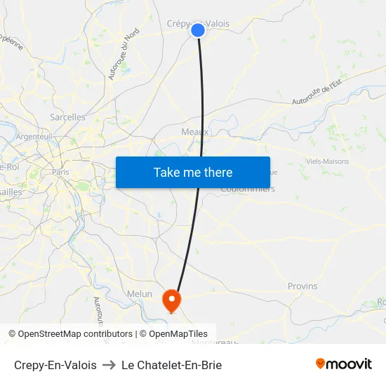 Crepy-En-Valois to Le Chatelet-En-Brie map