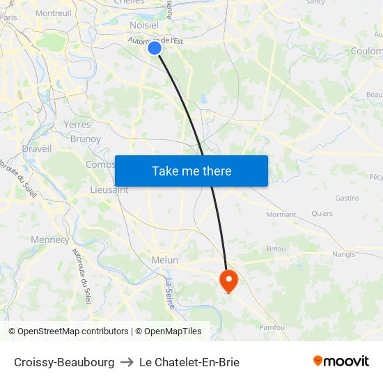 Croissy-Beaubourg to Le Chatelet-En-Brie map